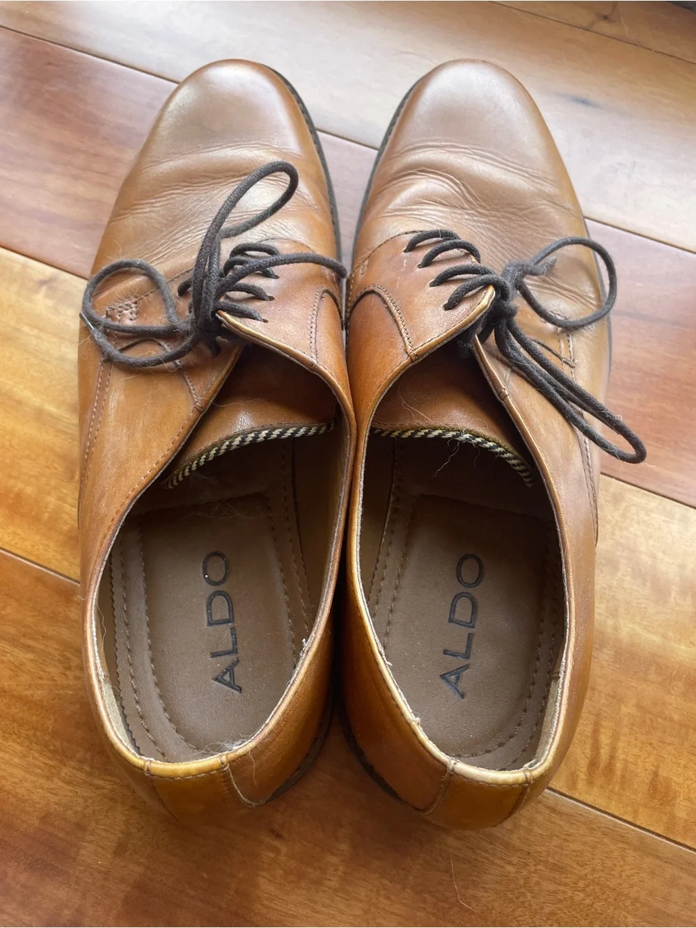 ALDO Brown Leather Derby Shoes with Dark Brown Laces